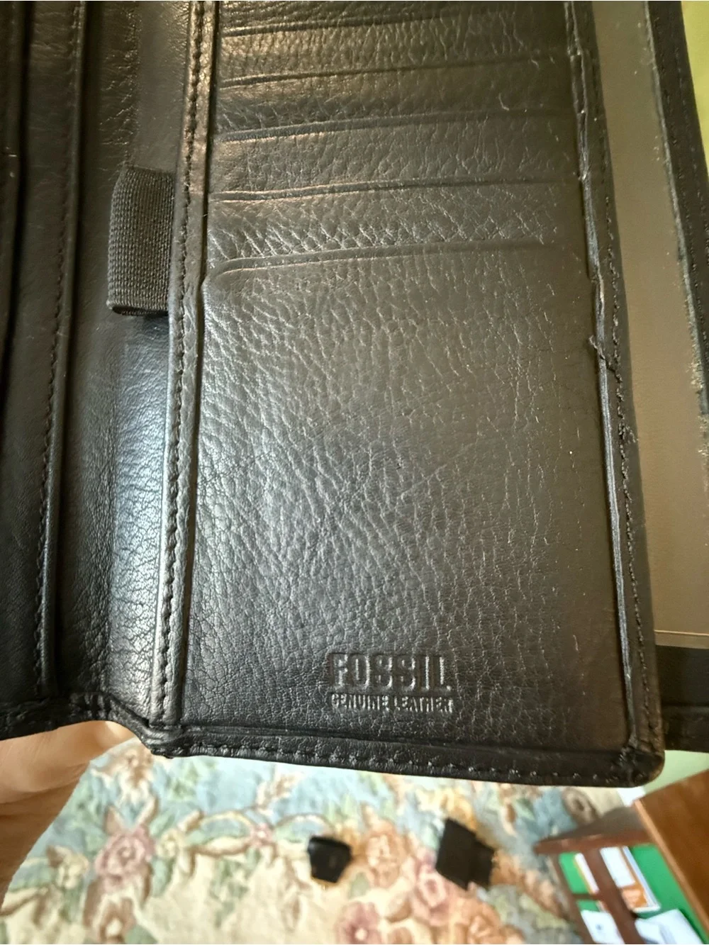 Vintage Fossil Black Leather Bifold Checkbook Wallet